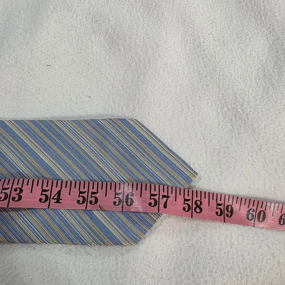 Thomas Pink Jermyn Street London Silk Tie Blue Gold Striped Made in Morocco